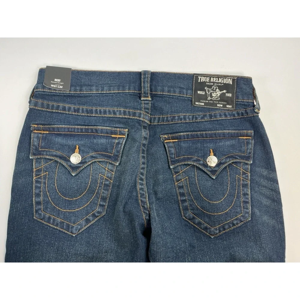NEW True Religion Ricky Flap Relaxed Straight 103282 Jeans 31 X 32 Dark Wash